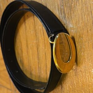 Gucci Vintage Dark Brown Belt With Oval Gold And Silver Metal Buckle